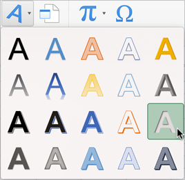 Insert tab, Word Art menu, cursor on Fill - Gray-25%, Background 2, Inner Shadow