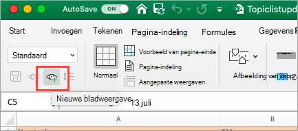 Hiermee wordt een Excel-spreadsheet weergegeven