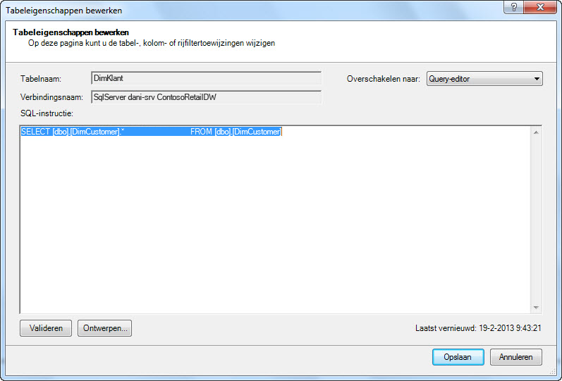 SQL-query waarin de kortere standaardsyntaxis wordt gebruikt