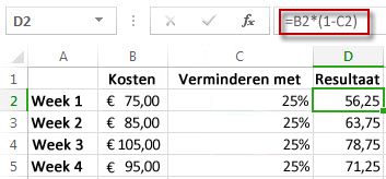 Percentageresultaten in kolom D