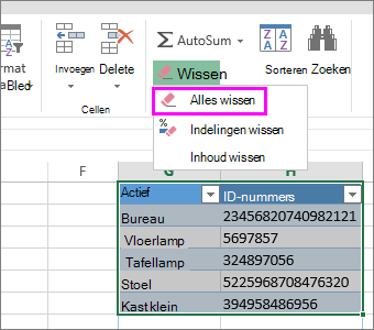 Schermafbeelding van de opdracht Alles wissen in de groep Bewerken.