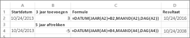 Voorbeelden van het optellen en aftrekken van datums