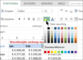 knop en opties voor vullen op het lint