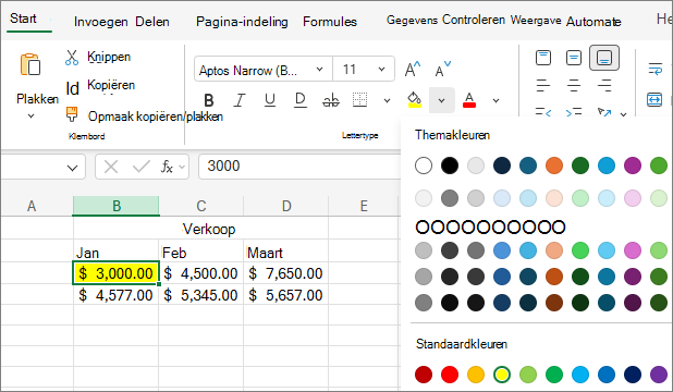 Schermafbeelding van het kiezen van een andere tekstkleur.