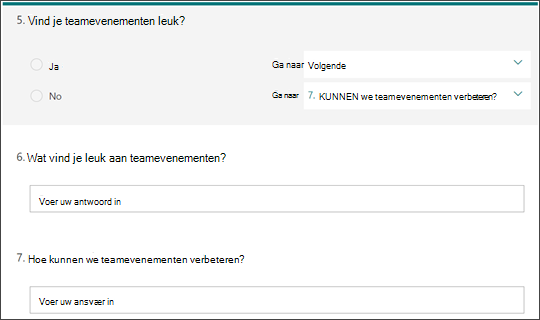 Voorbeeld van een vertakkingsvraag