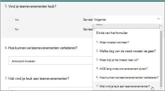 Vertakkingen maken voor andere vragen op basis van het antwoord op een andere vraag