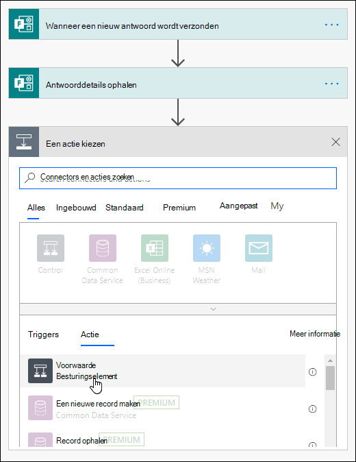 Voorwaarde als actie kiezen in Power Automate