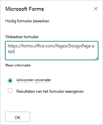 Het formulieradres wordt automatisch ingevuld in het veld Formulierwebadres.