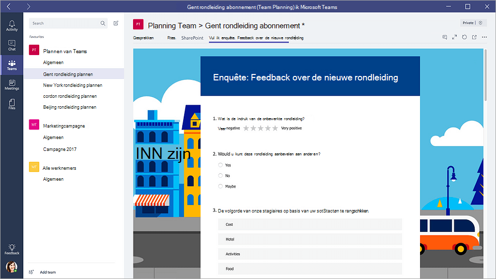 Tabblad Formulieren in Microsoft Teams met een formulier in de modus Opvullen