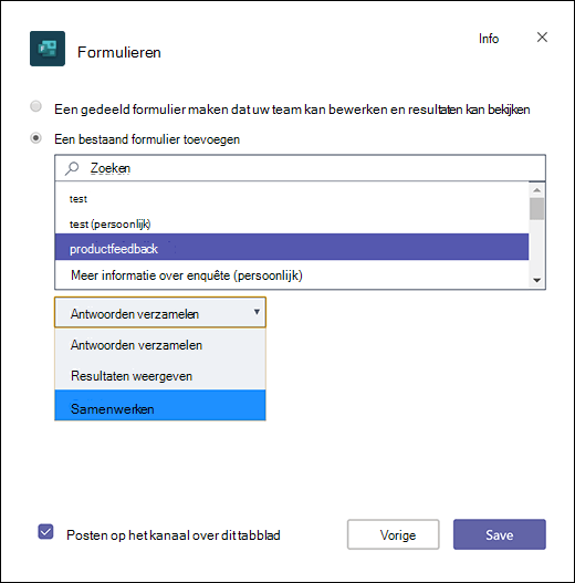 Een bestaand groepsformulier toevoegen aan Microsoft Teams