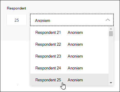 Voer een specifiek nummer in het zoekvak van de respondent in om de details van het antwoord van die persoon te zien in Microsoft Forms