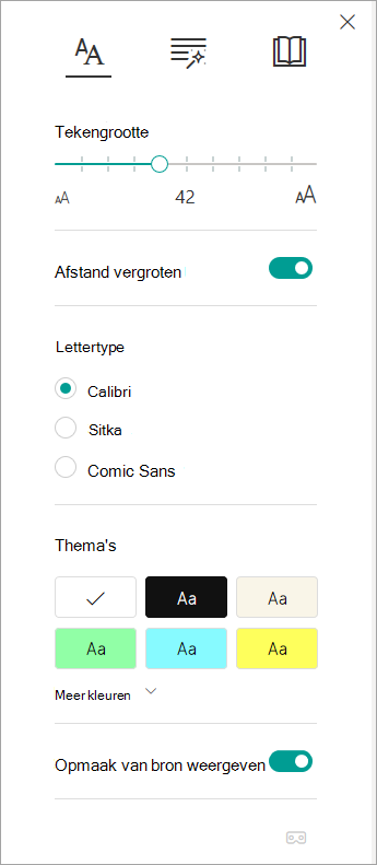 Tekstopties in Insluitende lezer.