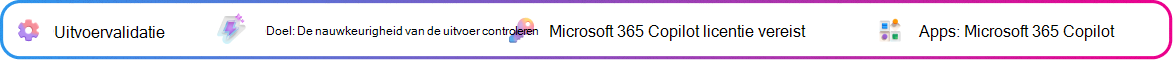 Contextkaart voor uitvoervalidatie gericht op het valideren van een door Copilot gegenereerde beslissingsbrief voordat erop wordt gehandeld. Doel: korte nauwkeurigheid bevestigen. Microsoft Copilot-licentie vereist. App: Microsoft Copilot.