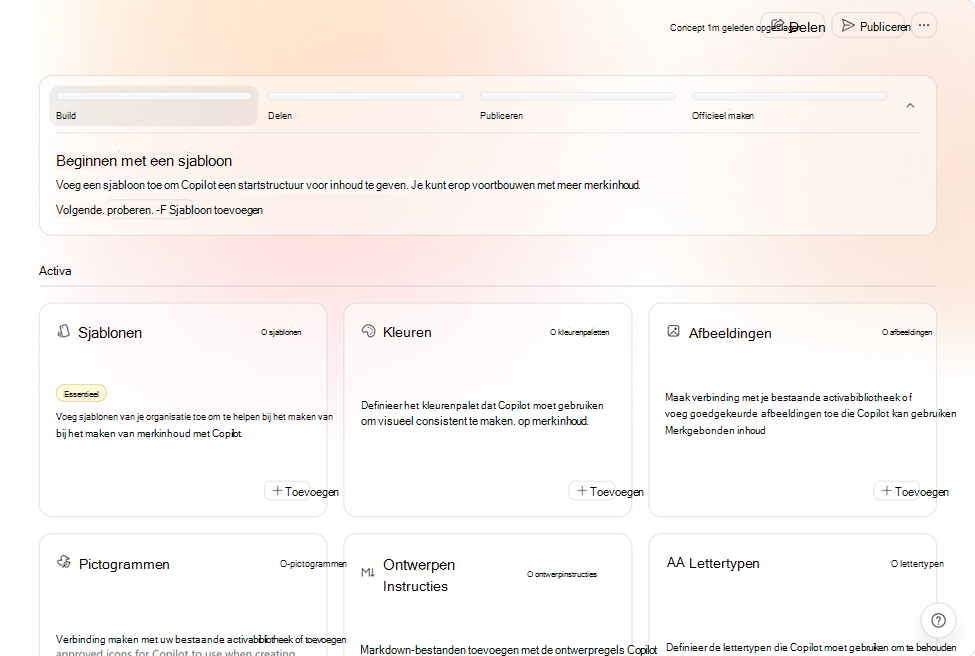 Schermopname van alle gebieden van een merkenset die moeten worden ingevuld.