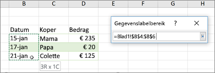 Het dialoogvenster Bereik van gegevenslabels