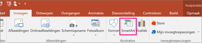 Geeft de knop SmartArt weer op het tabblad Invoegen
