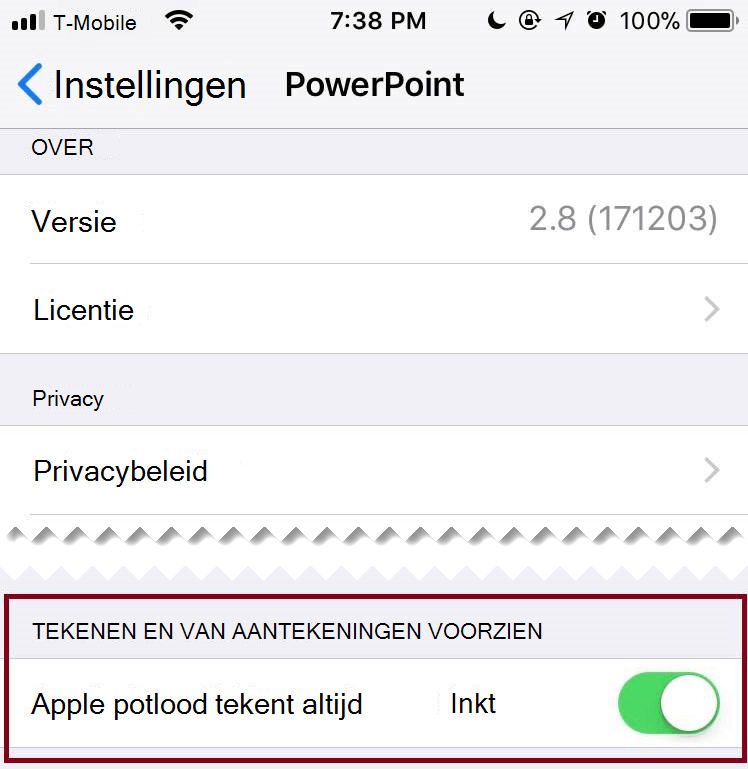 In de instellingen van een toepassing kunt u automatisch handschrift in- of uitschakelen.