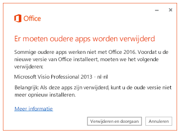 Foutbericht waarin wordt gevraagd om oudere apps te verwijderen