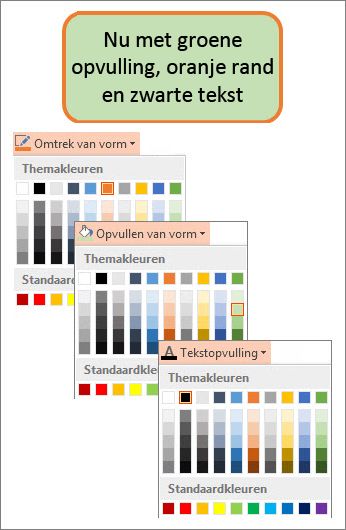 Een vorm met nieuwe kleuren voor opvulling, tekst en randen