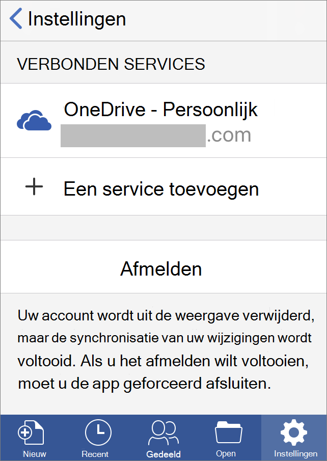 Toont de optie Afmelden in Office voor iOS