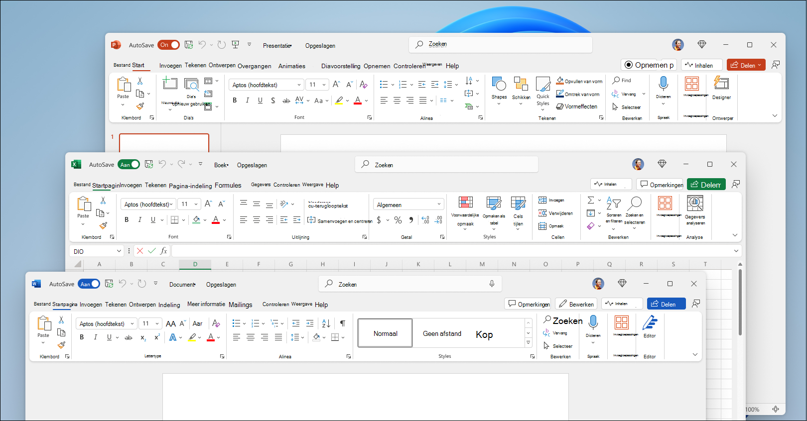 Weergaven van het nieuwe Office-thema