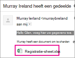 E-mail waarin de geadresseerde wordt uitgenodigd om een document te delen