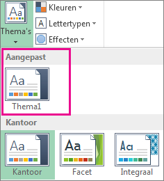 Aangepaste thema's weergegeven via de knop Thema's
