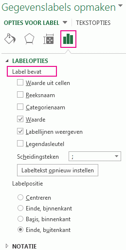 Gebied Opties voor label van het deelvenster Gegevenslabel opmaken