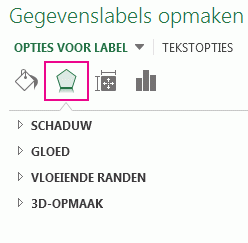 Tabblad Effecten in het deelvenster Gegevenslabels opmaken