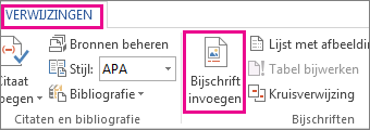 De knop Bijschrift invoegen op het tabblad Verwijzingen