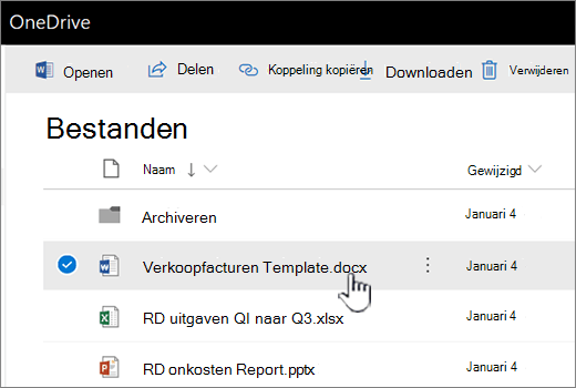 OneDrive met bestand geselecteerd