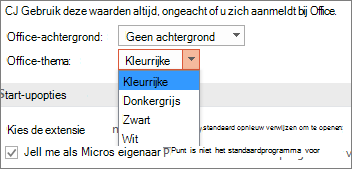 Toont opties voor Office-thema's in PowerPoint 2016
