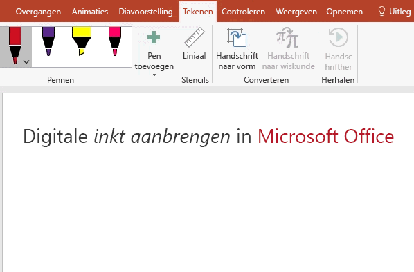 Hallo is geschreven op het PowerPoint-canvas in digitale inkt.