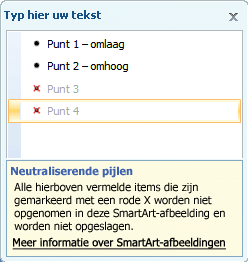 Tekstvenster met rode X'en