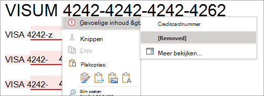 Schermopname van gemarkeerde gevoelige inhoud in Word