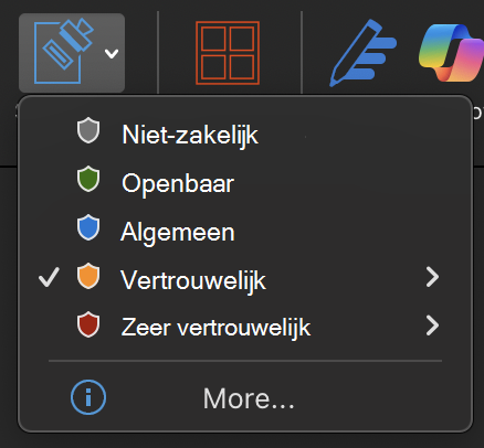 Uitgebreid gevoeligheidsmenu met opties voor vertrouwelijkheidslabels