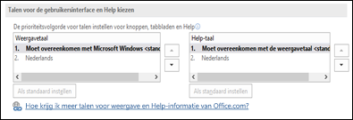 Het dialoogvenster waarin u de taal kunt selecteren die in Office wordt gebruikt voor knoppen, menu's en Help.