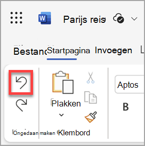 De knop Ongedaan maken in de webversie van Microsoft Word.