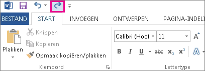 De opdracht Opnieuw op de werkbalk Snelle toegang