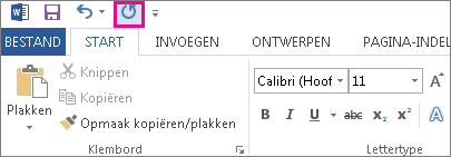 De opdracht Herhalen op de werkbalk Snelle toegang