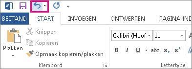 De opdracht Ongedaan maken op de werkbalk Snelle toegang