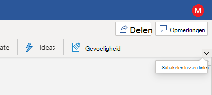 Modern lint met het besturingselement Schakelen tussen linten gemarkeerd