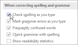 Het selectievakje Spelling controleren tijdens typen