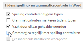 Selectievakjes voor grammaticacontrole