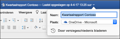 Het dialoogvenster Bestandsbewerkingen wordt gestart door te klikken op de titelbalk van een Word document.