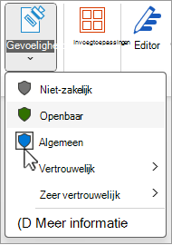 Menu Vertrouwelijkheidslabels
