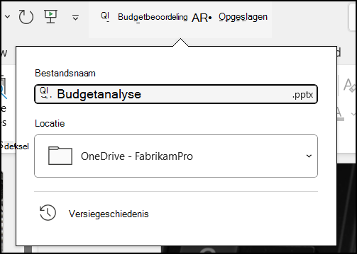De vervolgkeuzelijst van de documenttitel in Word voor Office 365