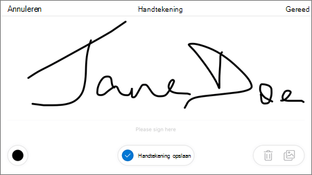 PDF van OneDrive voor iOS, vak met handtekeningen en opties