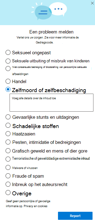 Schermafbeelding van het dialoogvenster Misbruik melden in OneDrive
