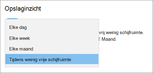 Vervolgkeuzelijst Opslag in Windows 10 De frequentie selecteren om Opslaginzicht uit te voeren